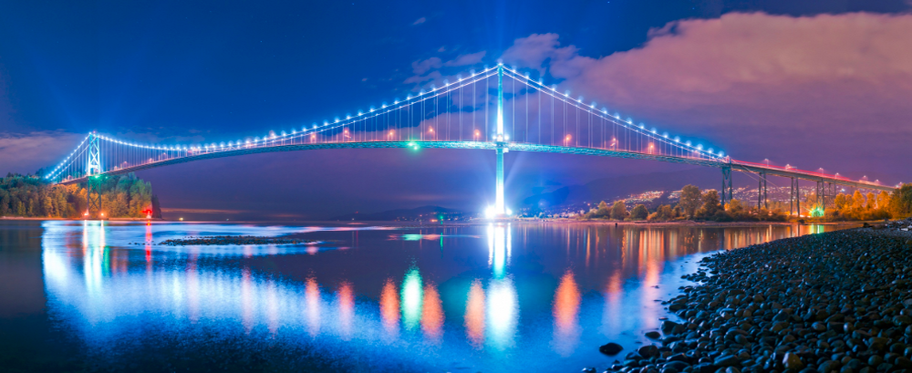 Lions Gate Bridge night scene from Calamity Point, North Vancouver