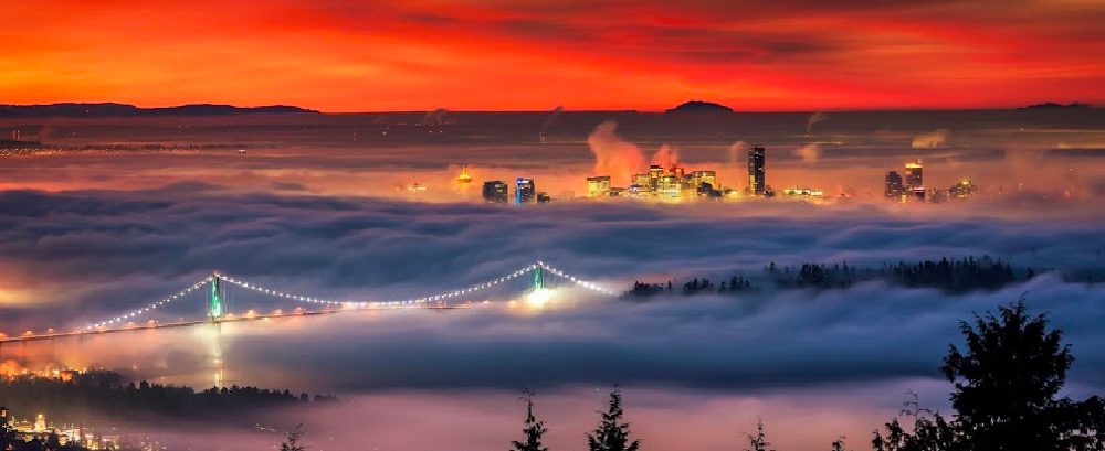 Lions Gate Bridge morning scene from Cypress Mountain